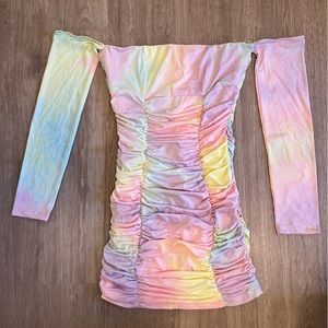Fashion Nova pastel tie dye mini ruched dress